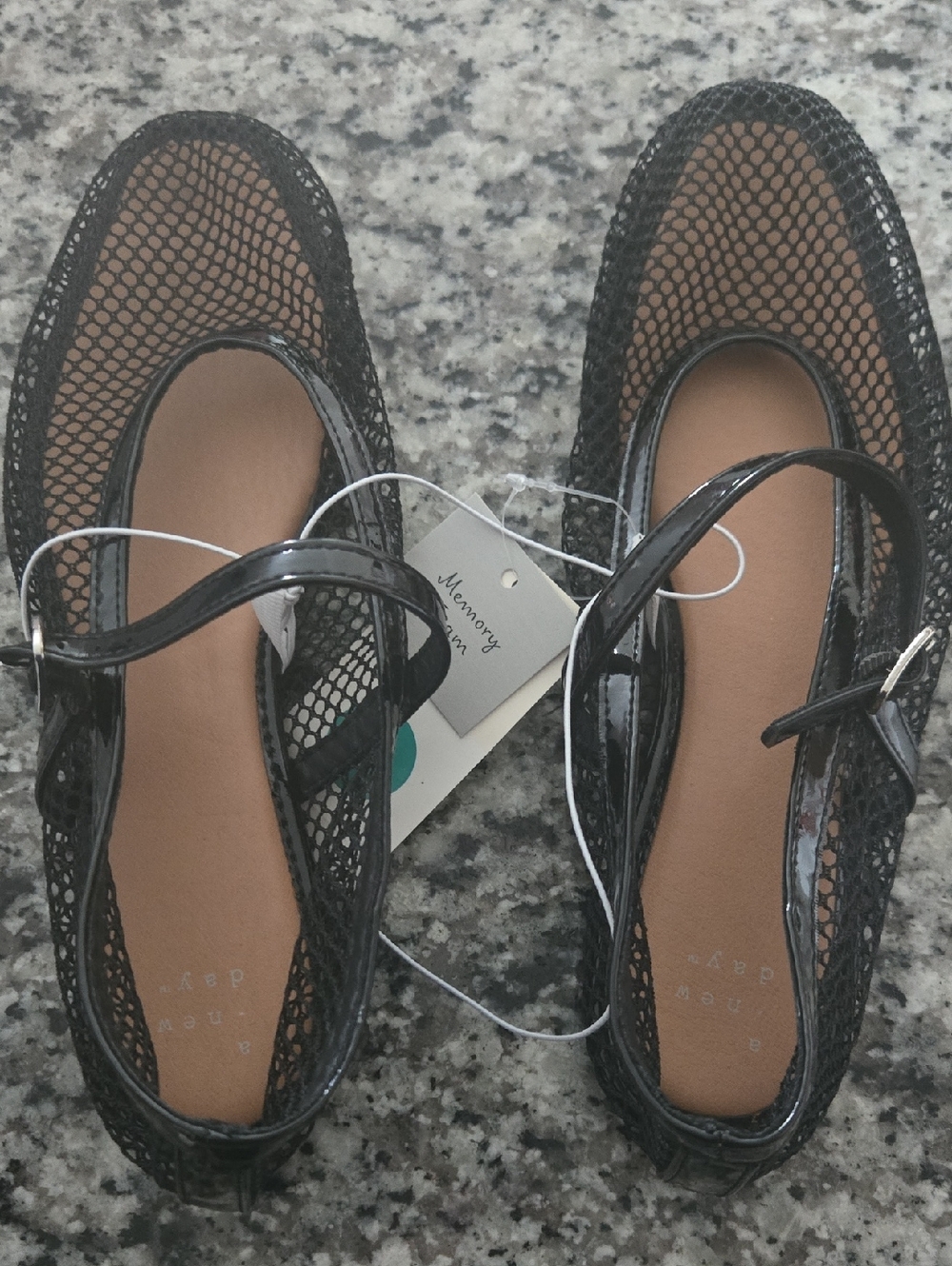 a new day Black Mesh Mary Jane Flats with Patent Strap